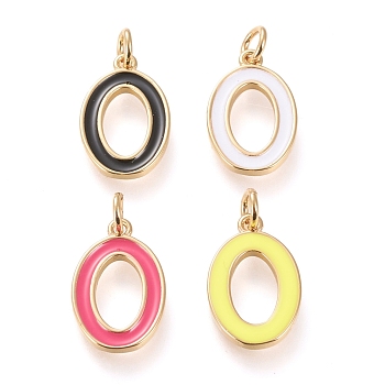 Brass Enamel Pendants, with Jump Ring, Long-Lasting Plated, Real 18K Gold Plated, Letter.O, Mixed Color, Letter.O, O: 17.5x11x1.8mm, Jump Rings: Inner Diameter: 3mm