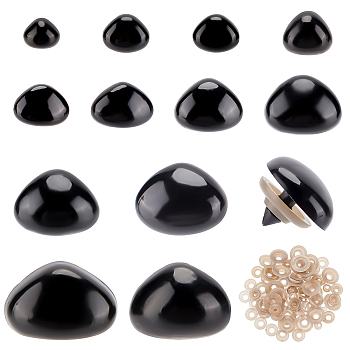 120Pcs 12 Style Craft Plastic Doll Noses, Safety Noses, Black, 6~26x8~26mm, Pin: 3~6mm, 10pcs/style
