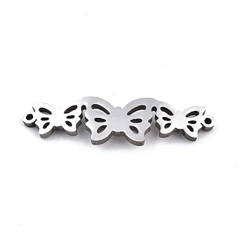 Non-Tarnish 304 Stainless Steel Link Connectors, Laser Cut, Butterfly, Stainless Steel Color, 8x30x1.5mm, Hole: 1mm