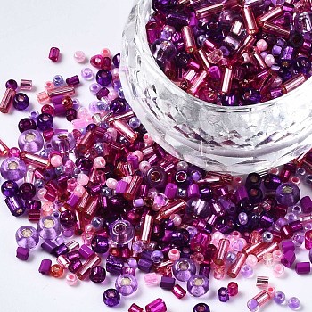 Glass Seed Beads, Mixed Style, Mixed Shapes, Purple, 1~7x2~4mm, Hole: 0.7~1mm, about 450g/pound