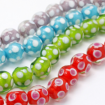 Handmade Lampwork Beads Strands, Round, Mixed Color, 14~16mm, Hole: 1mm