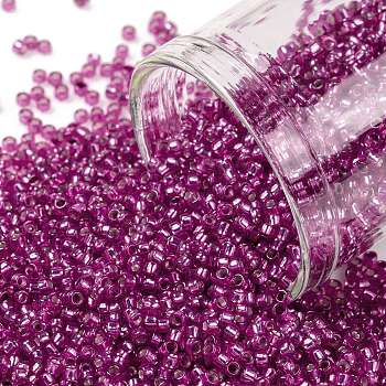 TOHO Round Seed Beads, Japanese Seed Beads, (2107) Translucent Silver-Lined Milky Hot Pink, 15/0, 1.5mm, Hole: 0.7mm, about 3000pcs/10g