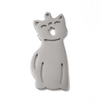 Non-Tarnish 304 Stainless Steel Pendants, Laser Cut, Cat Charm, Stainless Steel Color, 40x18.5x1.5mm, Hole: 1.4mm