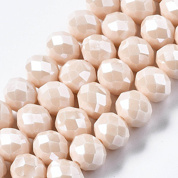 Electroplate Glass Beads Strands, Pearl Luster Plated, Faceted, Rondelle, Navajo White, 6x5mm, Hole: 1mm, about 85~88pcs/strand, 16.1~16.5 inch(41~42cm)