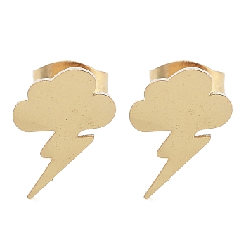 Vacuum Plating 304 Stainless Steel Stud Earrings for Women, Cloud with Lightning Bolt, Golden, 10.5x8.5mm