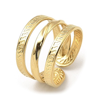 304 Stainless Steel Open Cuff Rings, Triple Lines, Real 18K Gold Plated, Inner Diameter: 18mm