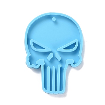 DIY Skull-shaped Pendant Silicone Statue Molds, Resin Casting Molds, For UV Resin, Epoxy Resin Jewelry Making, Halloween Theme, Sky Blue, 72x49x6mm, Hole: 3mm