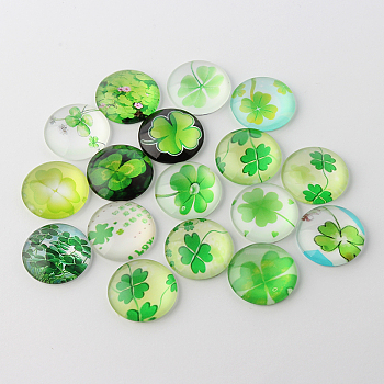 Half Round/Dome Four Leaf Clover Glass Cabochons, Mixed Color, 25x7mm