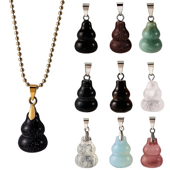 10Pcs 10 Style Natural & Synthetic Gemstone Pendants, with Brass Loops and Snap on Bails, Long-Lasting Plated, Platinum, Gourd/Calabash, Mixed Color, 16.5~17x12mm, Hole: 4x4mm, 1pc/style