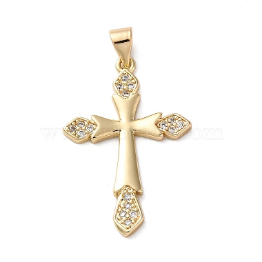 Real 18K Gold Plated Clear Cross Brass+Cubic Zirconia Pendants