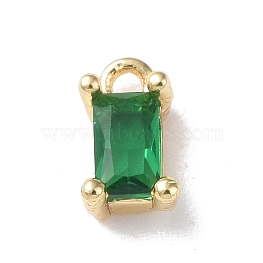 Real 18K Gold Plated Green Rectangle Brass+Glass Charms