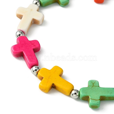 Synthetic Turquoise Cross Beaded Stretch Bracelets(BJEW-TA00399)-3