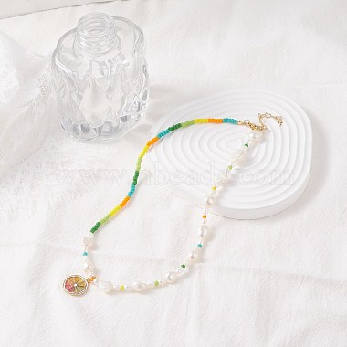Emaille-Anhänger-Halskette mit Zitronenscheibe für Mädchen und Frauen(X1-NJEW-TA00013)-3