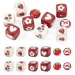 10Pcs 5 Styles Opaque Printed Acrylic Beads, Cube & Flat Round, Mixed Color, 13.5~14x13.5~14x13.5~14mm, Hole: 1~3.8mm, 2pcs/style(MACR-TA0002-96)
