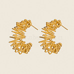 Wire Wrapped Hollow C-Shaped 304 Stainless Steel Stud Earrings, Real 18K Gold Plated, 27x21.6mm(VV9259)