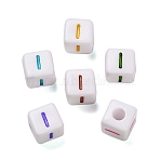 Opaque Acrylic Beads, Enamel Style, Cube with Letter, Letter I, 10x9.5x9mm, Hole: 3.8mm, about 560pcs/500g(OACR-I022-01I)