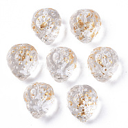 Transparent Spray Painted Glass Beads, with Golden Foil, Half Drilled, Textured, Strawberry Shape, Clear, 13x11x10mm, Hole: 1mm(GLAA-R215-01-B09)