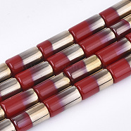 Half Electroplate Opaque Glass Beads Strands, Column, Red, 19.5~20x10mm, Hole: 1.4mm, about 17pcs/strand, 13.38 inch(X-EGLA-S177-02A)