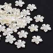 5-Petal Flower ABS Plastic Imitation Pearl Bead Caps, Creamy White, 20x20x4mm, Hole: 1.5mm(X-OACR-R016-21)