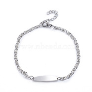 304 Stainless Steel Lumachina Chain Bracelets, ID Bracelets, with Lobster Claw Clasps, Stainless Steel Color, 7-1/8 inch(18cm)(BJEW-L673-013-P)