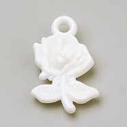 Opaque Acrylic Pendants, Rose, White, 27x17x7mm, Hole: 3mm, about 580pcs/500g(SACR-Q190-61O)
