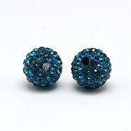 Polymer Clay Rhinestone Beads, Pave Disco Ball Beads, Grade A, Round, PP9, Blue Zircon, PP9(1.5~1.6mm), 6mm, Hole: 1.2mm(RB-A053-6mm-06)