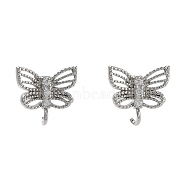 Brass Micro Pave Cubic Zirconia Stud Earrings Finding, Long-Lasting Plated, Lead Free & Cadmium Free, Butterfly, Platinum, 10.5x11mm, Hole: 1.8mm, Pin: 11x0.7mm(KK-K364-05P)