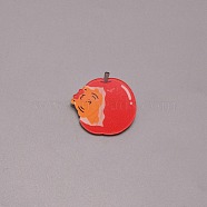 Tiger in Apple Chinese Zodiac Brooch Pin, Cute Animal Acrylic Lapel Pin for Backpack Clothes, White, Red, 30x31x7mm(JEWB-TAC0008-14)