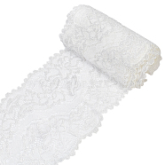 Polyester Lace Trims, Flower Pattern, White, 5-7/8 inch(150mm), about 5.00 Yards(4.57m)/Roll, 1 roll/bag(SRIB-GF0001-24)