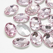 Pointed Back Glass Rhinestone Cabochons, Back Plated, Faceted, Oval, Light Rose, 14x10x4.5mm(RGLA-T080-10x14mm-10)