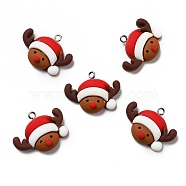Opaque Resin Pendants, with Platinum Tone Iron Loops, Christmas Theme, Deer, Saddle Brown, 28x21x5mm, Hole: 2mm(RESI-D055-118P)