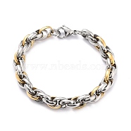 304 Stainless Steel Rope Chain Bracelet for Men Women, Two-tone Bracelet, Golden & Stainless Steel Color, 7-5/8 inch(19.5cm)(BJEW-Z011-19GP)