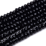 Transparent Glass Beads Strands, Faceted, Rondelle, Black, 2.5~3.1x1.5~2.2mm, Hole: 0.5mm, about 150~155pcs/strand, 32~33cm(GLAA-R200-C08)