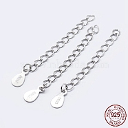 925 Sterling Silver End with Extender Chains and Drop Charms, with S925 Stamp, Silver, 35~40mm, Hole: 1.5mm(X-STER-F036-26S-40mm)