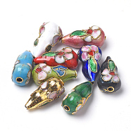 Handmade Cloisonne Beads, Calabash/Gourd, Mixed Color, 16x8.5x7mm, Hole: 1mm(CLB-S006-01)