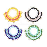 Faceted Glass Bead Pendants, with TOHO Japanese Seed Beads and Brass Linking Rings, Round, Mixed Color, 39~40x47~48x3.5mm(PALLOY-JF00417-M)