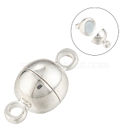 Brass Magnetic Clasps with Loops, Nickel Free, Round, Silver Color Plated, 11.5x6mm, Hole: 1.2mm(MC019-NFS)