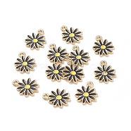 Alloy Enamel Charms, Chrysanthemum, Golden, Black, 12.5x9.5x1mm, Hole: 1.2mm(ENAM-XCP0001-32)