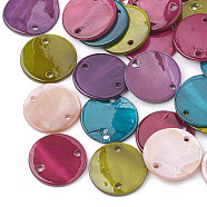 Freshwater Shell Links connectors, Spray Painted, Flat Round, Mixed Color, 19~20x1.5~2mm, Hole: 1mm(X-SHEL-T007-78)