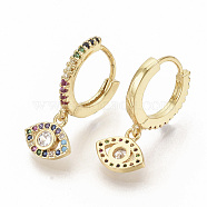 Brass Micro Pave Colorful Cubic Zirconia Dangle Hoop Earrings, Eye, Real 16K Gold Plated, 23.5mm, Pin: 1x2mm(EJEW-S208-082)