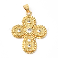 Rack Plating Brass Micro Pave Cubic Zirconia Pendants, Long-Lasting Plated, Lead Free & Cadmium Free, Cross, Real 18K Gold Plated, 33x25x3mm, Hole: 5x4mm(X-KK-R143-02G)