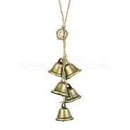 Iron Witch Bell Wind Chime, Flat Round with Star Alloy Charm and Jute Cord Home Outdoor Hanging Decorations, Antique Bronze, 317mm, Bell: 40x38mm, Pendants: 30~47x15~27x2mm(HJEW-JM01739)
