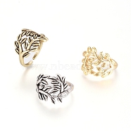 Adjustable Brass Cuff Rings, Open Rings, Long-Lasting Plated, Leaf, Mixed Color, Size 6, 16mm(RJEW-G104-01)