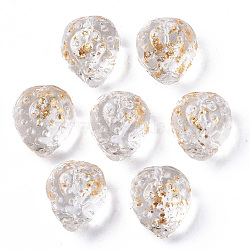 Transparent Spray Painted Glass Beads, with Golden Foil, Half Drilled, Textured, Strawberry Shape, Clear, 13x11x10mm, Hole: 1mm(GLAA-R215-01-B09)