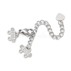 Brass Micro Pave Clear Cubic Zirconia End with Chains, Rack Plating, Long-Lasting Plated, with 2-Strand 4-Hole Cord Ends and Lobster Claw Clasps, Platinum, 59mm(KK-P290-24P)