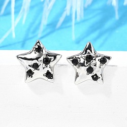 304 Stainless Steel Stud Earrings, with Rhinestone, Star, Stainless Steel Color, 11.5x12mm(EJEW-F361-16P)