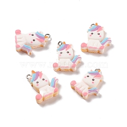 Opaque Resin Unicorn Pendants, with Platinum Tone Iron Loops, Colorful, 23.5x20x6mm, Hole: 2mm(RESI-G040-A01)