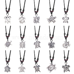 15Pcs 15 Styles Tortoise Resin Pendant Necklaces Set with Adjustable Cotton Cords, Yin Yang & Skull & Evil Eye Pattern, WhiteSmoke, 19.29~37.40 inch(49~95cm), 1Pc/style(NJEW-AN0001-51A)