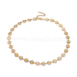 Enamel Daisy Link Chain Necklace, Vacuum Plating 304 Stainless Steel Jewelry for Women, Golden, Colorful, 16.3 inch(41.5cm)(NJEW-P220-01G-04)