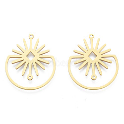 201 Stainless Steel Pendants, Flower Charm, Real 18K Gold Plated, 31.5x26x1mm, Hole: 1.5mm(STAS-N090-LA952-2)